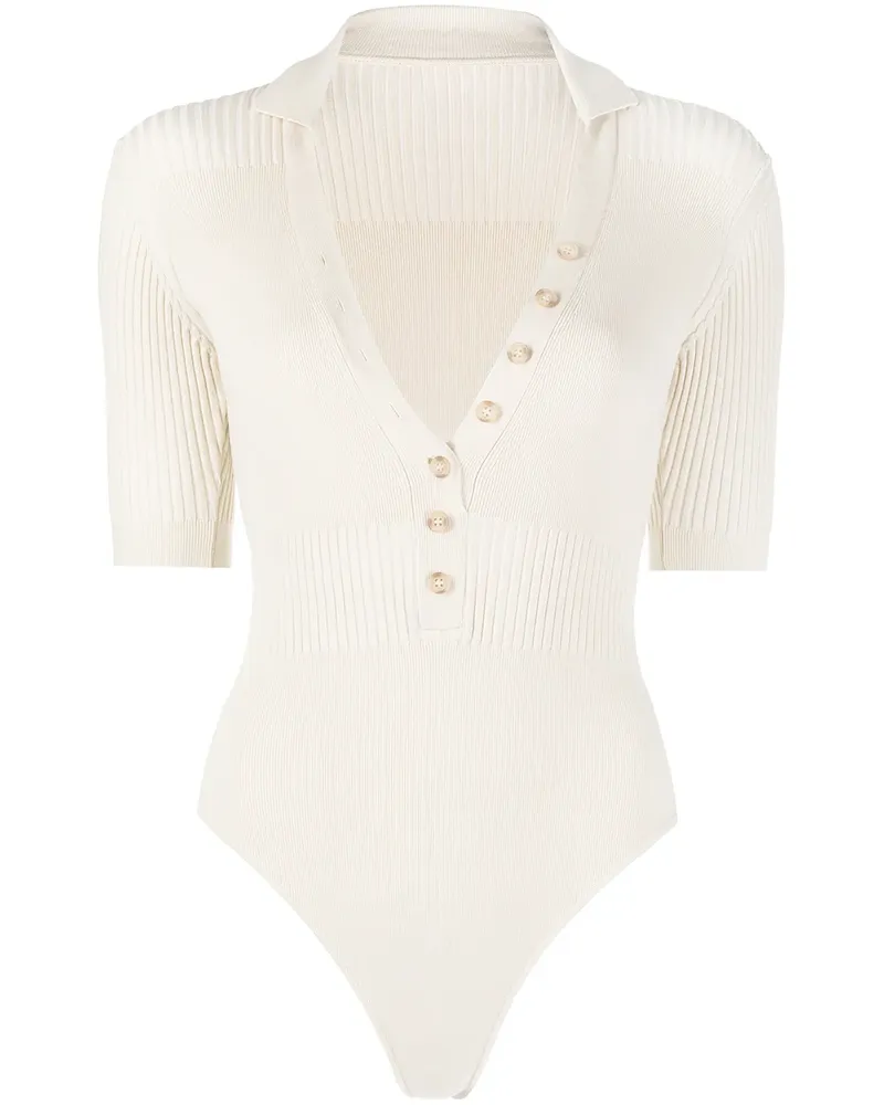Jacquemus Gestrickter Body mit V-Ausschnitt - Nude Nude