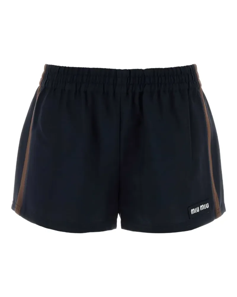 Miu Miu logo-patch side-stripe shorts - Blau Blau