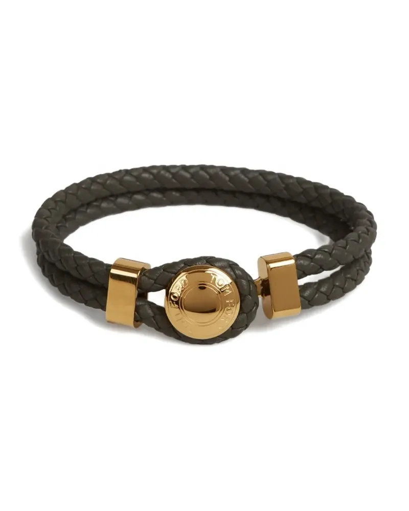Tom Ford logo-engraved braided leather bracelet - Grün Grün