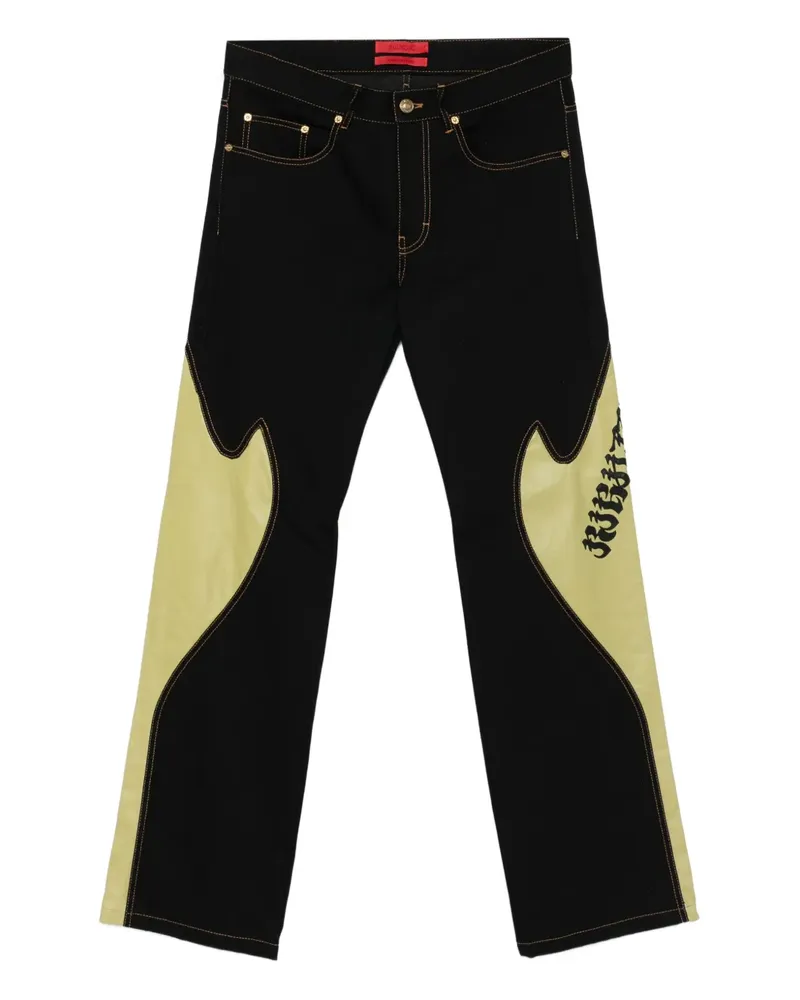 KUSIKOHC Jeans mit Ledereinsätzen - Schwarz Schwarz