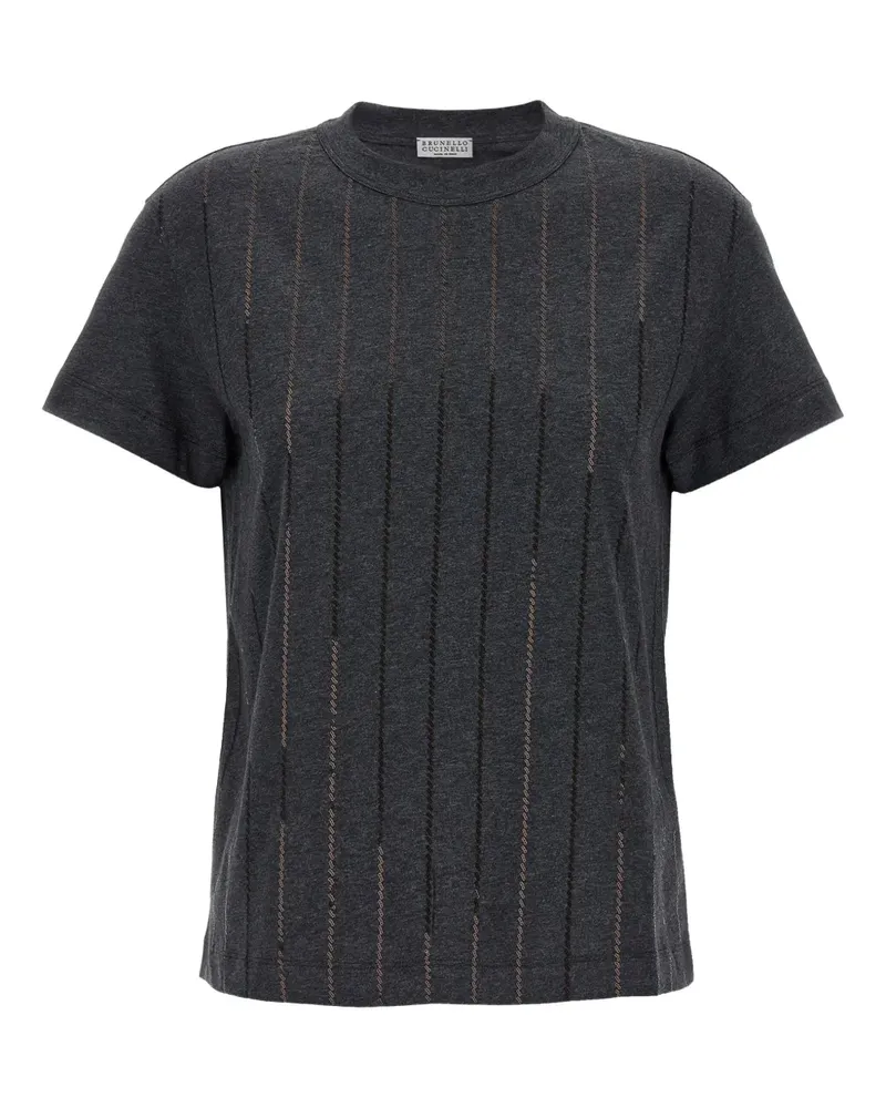 Brunello Cucinelli T-Shirt mit Paillettenstreifen - Grau Grau