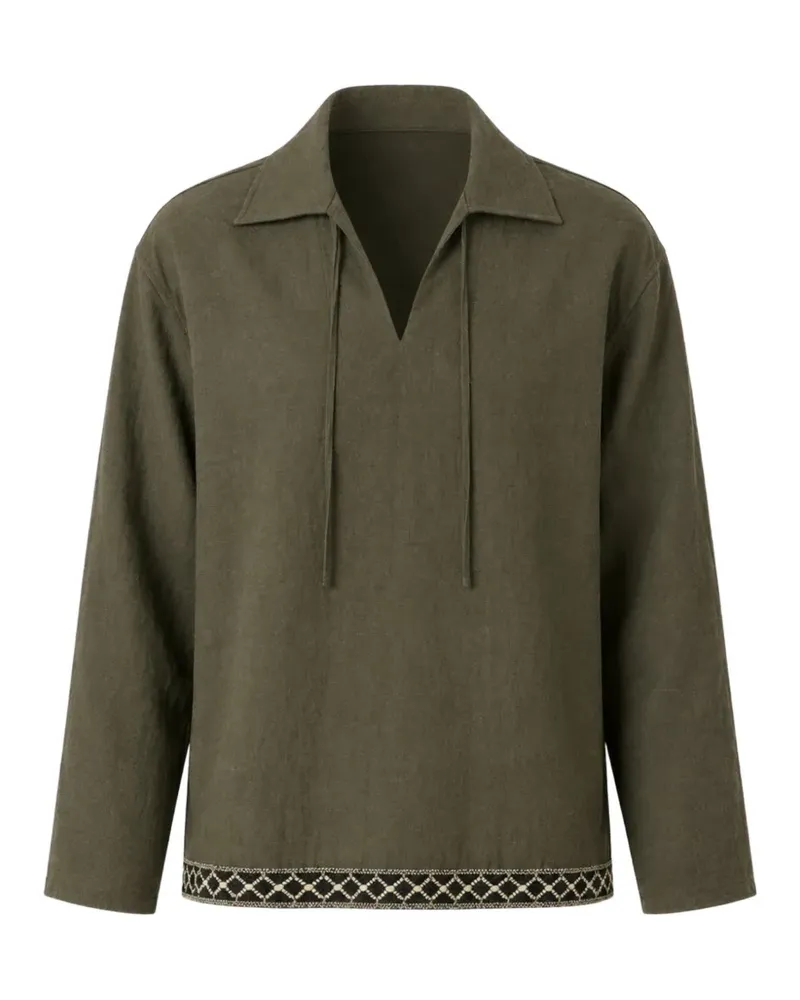 COMMAS Resort embroidered front-tie shirt - Grün Grün