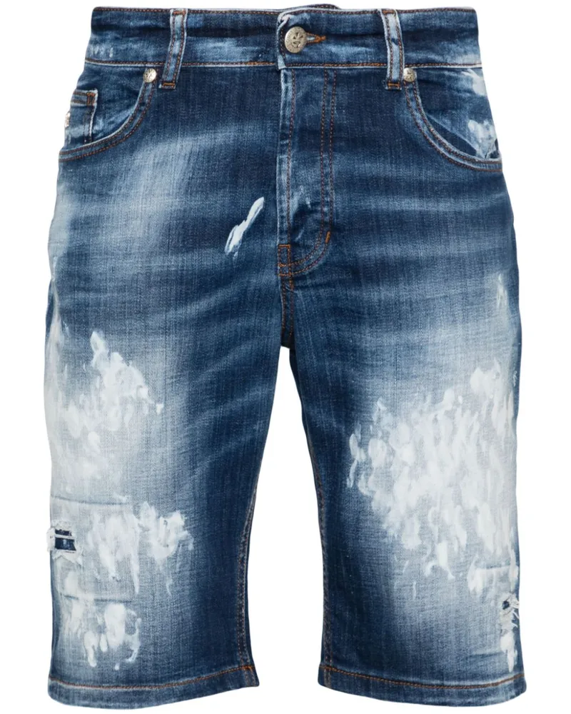 John Richmond Jeans-Shorts im Distressed-Look Blau