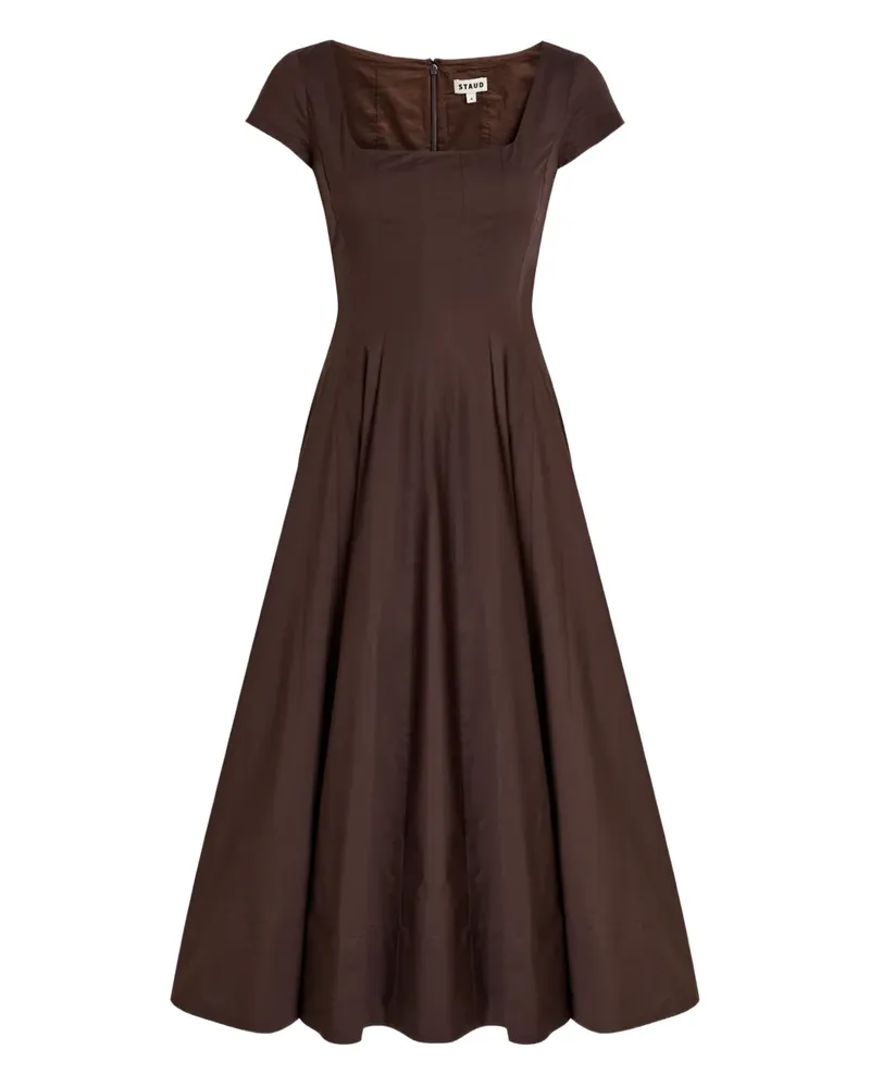 STAUD Wells square-neck A-line midi dress - Braun Braun