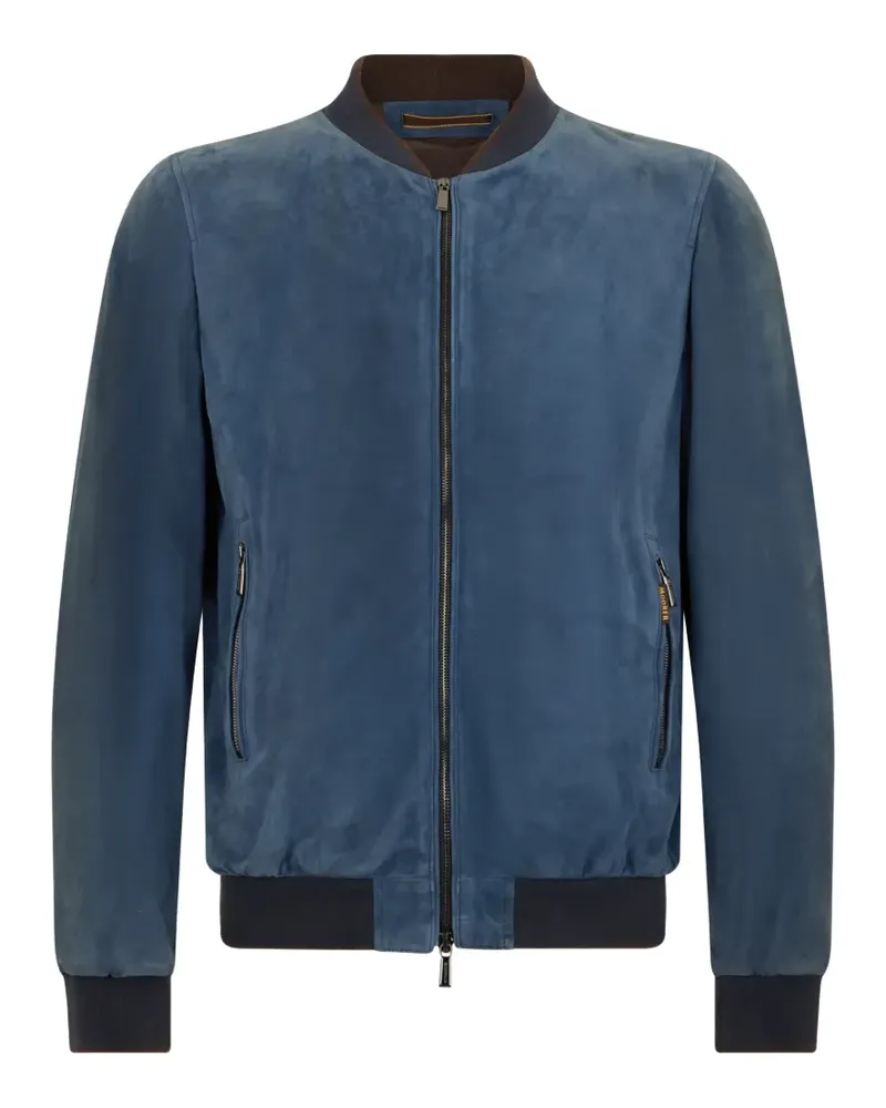 MOORER zip ribbed leather jacket - Blau Blau