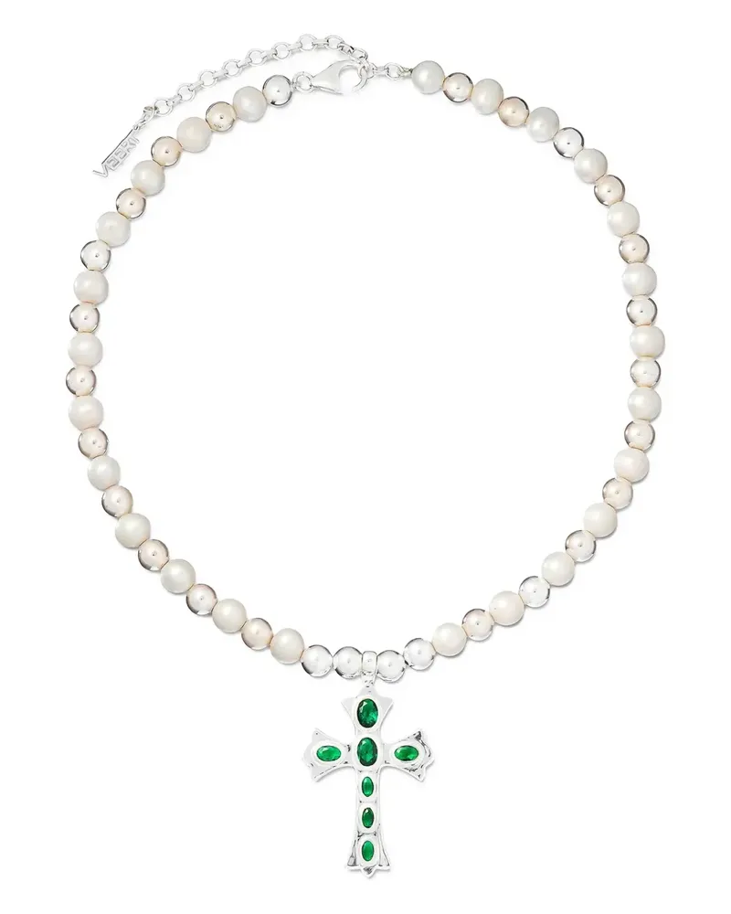 VEERT Cross Halskette mit Süßwasserperlen - Silber Silber