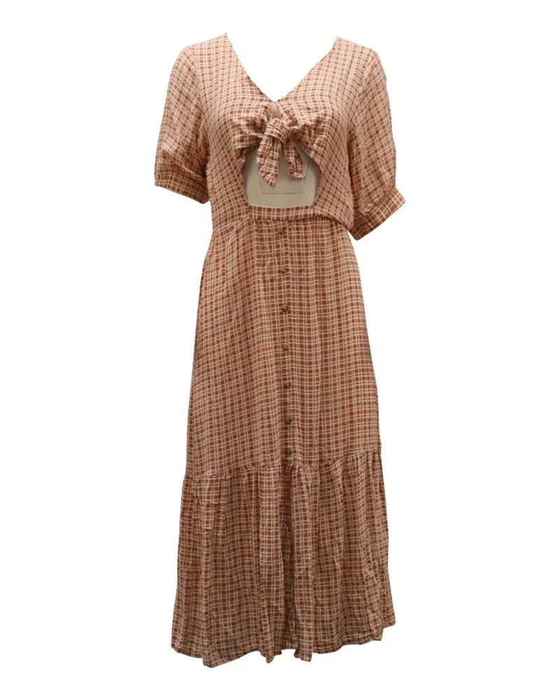 Faithfull The Brand Maple check-pattern tie midi dress - Rosa Rosa