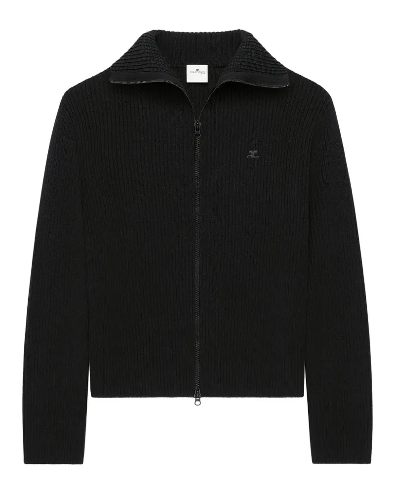 Courrèges Gerippter Cardigan mit Reißverschluss - Schwarz Schwarz