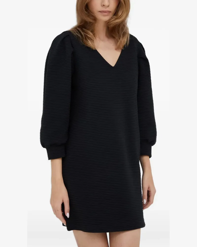 Sisley ribbed puff-sleeve mini dress - Schwarz Schwarz