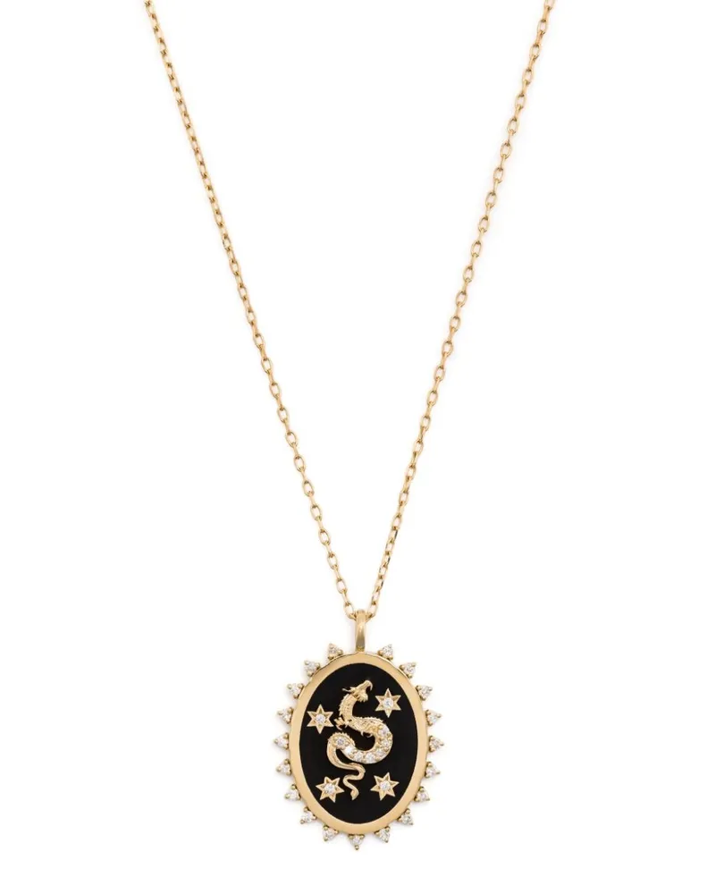 Adina Reyter 14kt Dragon Goldhalskette mit Anhänger aus Keramik und Diamanten Gold