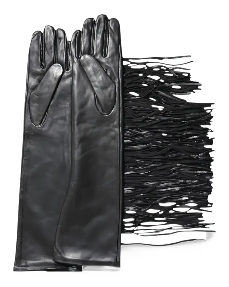 SOLOTRE fringe-trim leather gloves - Schwarz Schwarz