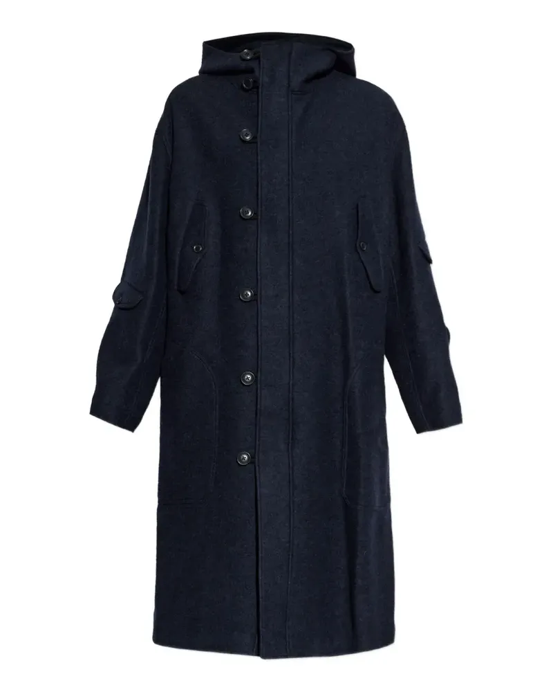 Yohji Yamamoto Mantel mit Kapuze - Blau Blau