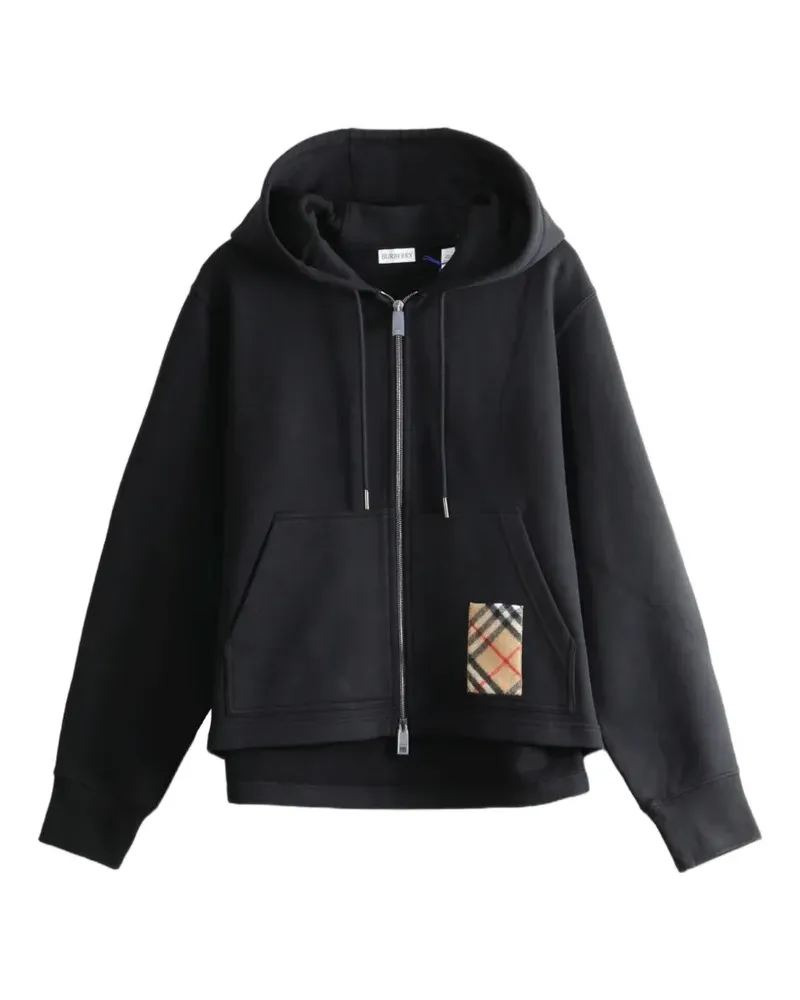 Burberry check-label cotton zip hoodie - Schwarz Schwarz