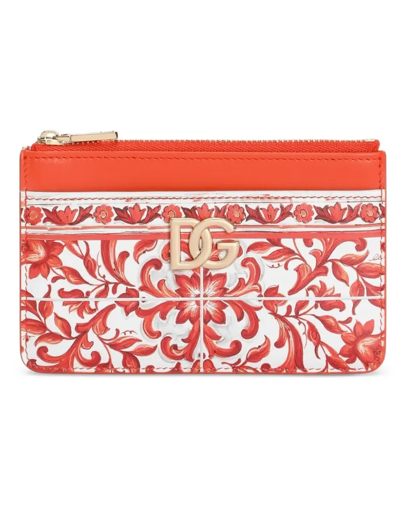 Dolce & Gabbana 3,5 Kartenetui aus Kalbsleder mit Majolica-Print - Rot Rot