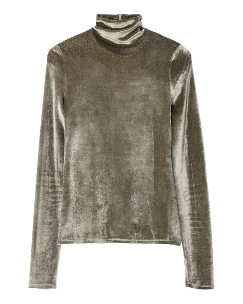 Christophe Lemaire fitted stand-collar top in velvet jersey - Grau Grau