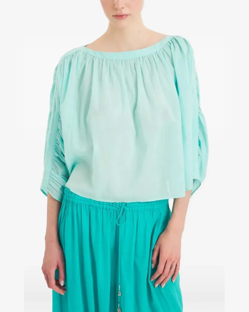 Antik Batik Fruti ruched-sleeve boat-neck top - Blau Blau