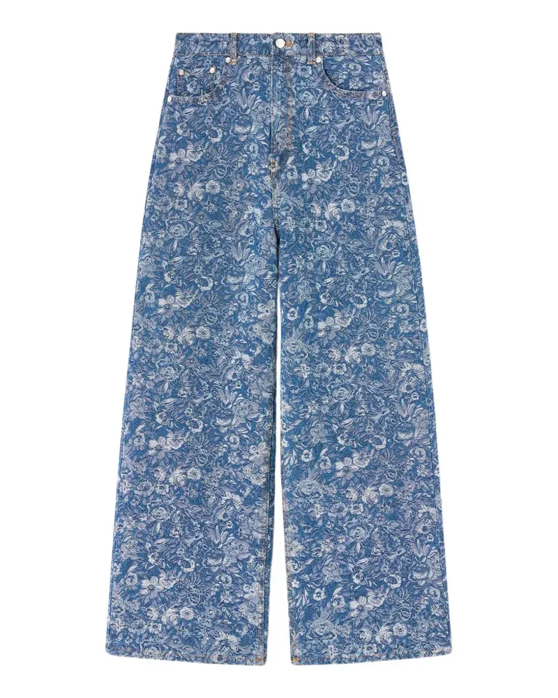 Ganni Weite Jeans mit Blumen-Print - Blau Blau