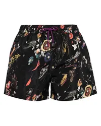 Paul Smith Sketchbook Botanical Badeshorts Schwarz