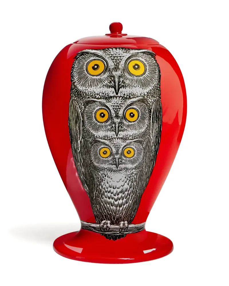 Fornasetti Vase mit Eulen-Illustration - Rot Rot