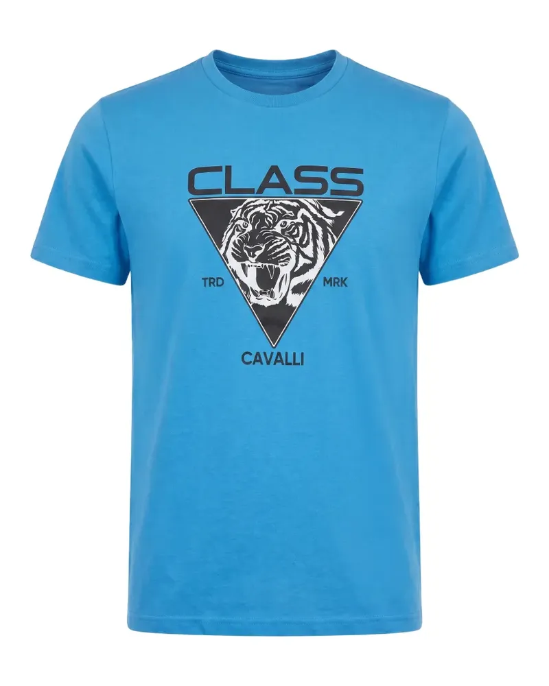 Roberto Cavalli tiger-print logo-print T-shirt - Blau Blau