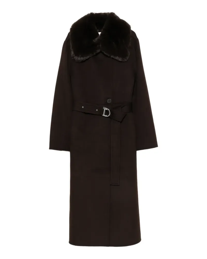 Maje faux-fur collar belted coat - Braun Braun
