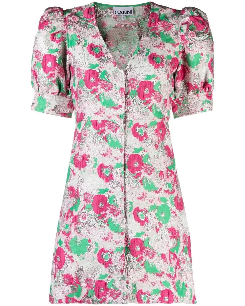 Ganni Kleid mit Blumen-Print - Rosa Rosa