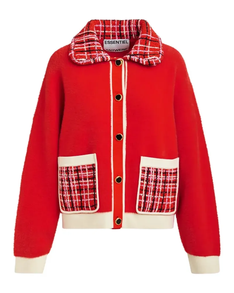 Essentiel Tweed-Cardigan mit aufgesetzter Tasche - Rot Rot