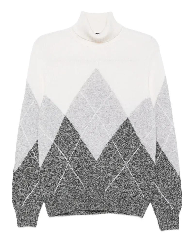 BARBA Rollkragenpullover mit Argyle-Muster - Weiß Weiß