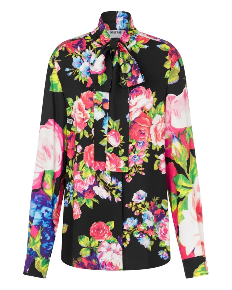 Moschino Geblümte Bluse mit Schleifenkragen - Schwarz Schwarz