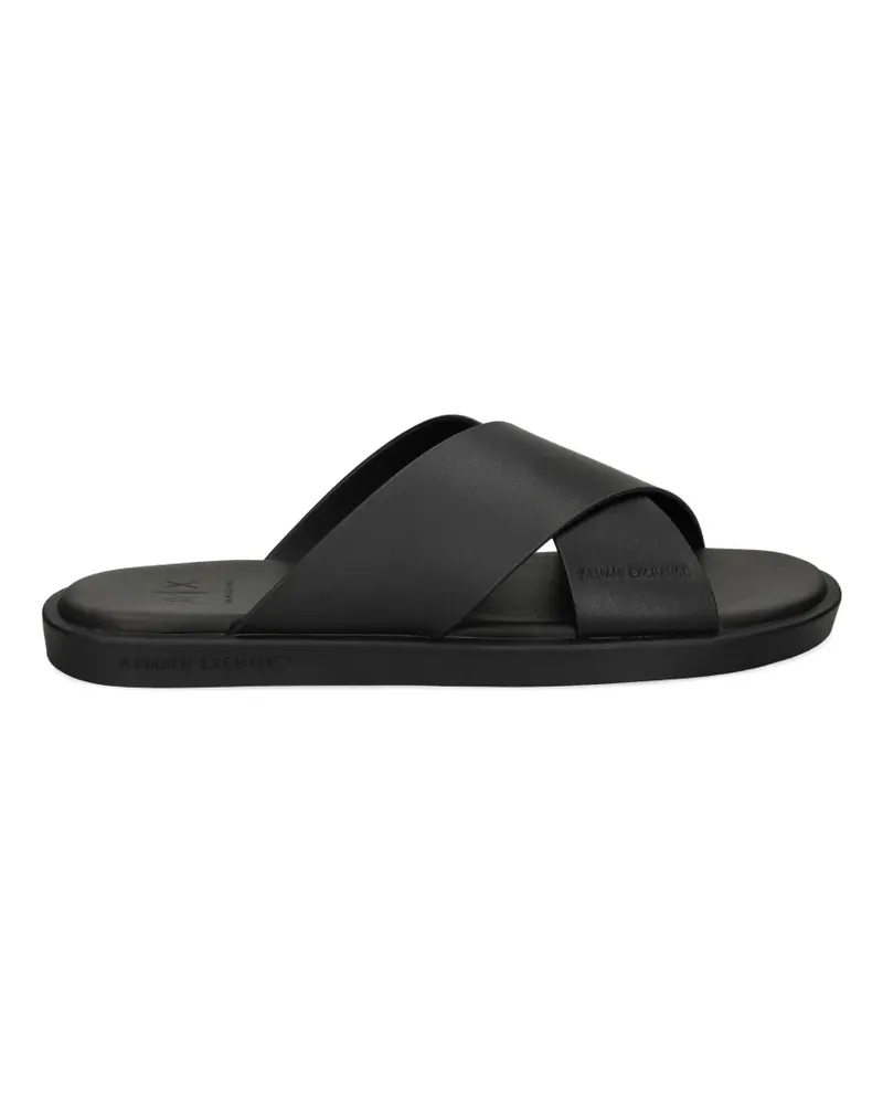 Armani Exchange crossover-strap slides - Schwarz Schwarz