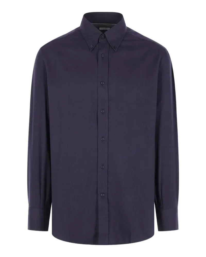 Brunello Cucinelli herringbone-weave button-down shirt - Blau Blau