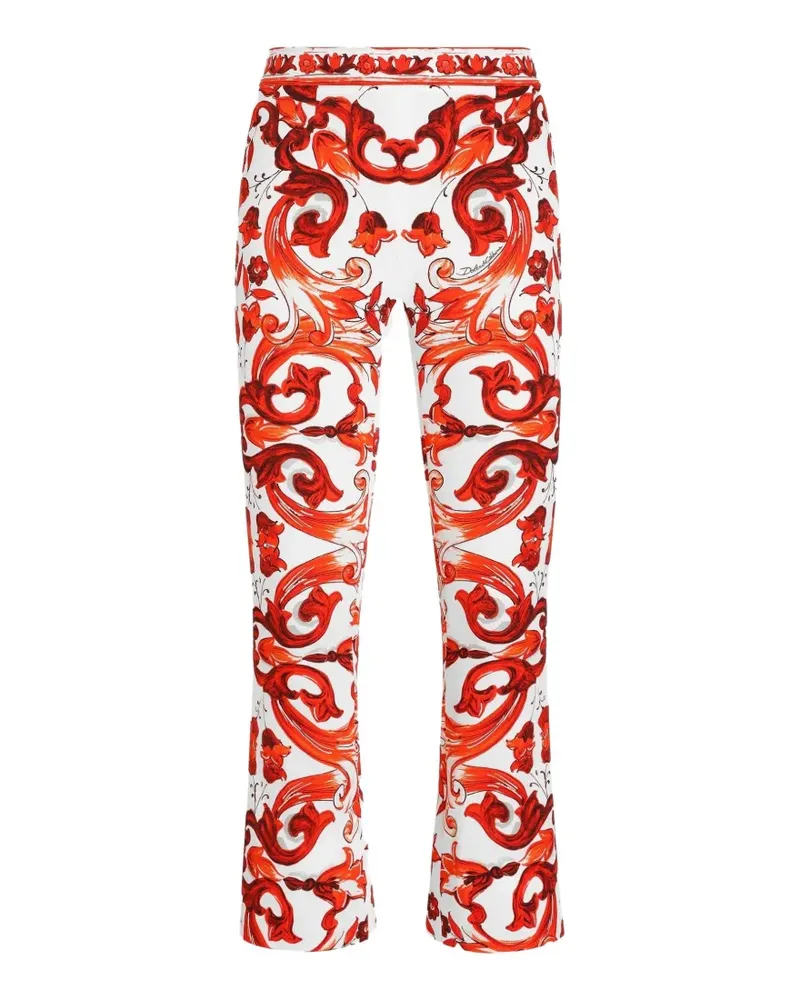 Dolce & Gabbana Charmeuse-Hose mit Majolika-Print - Weiß Weiß
