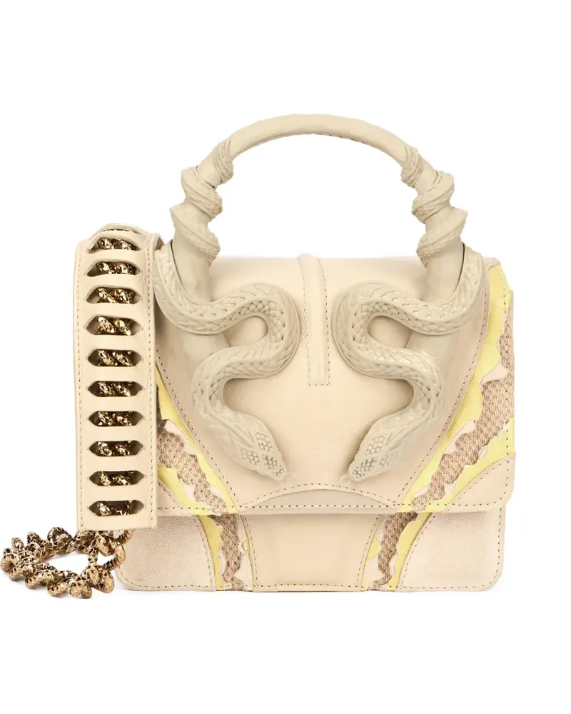 Roberto Cavalli Schultertasche mit Kettenriemen in Schlangenoptik - Nude Nude