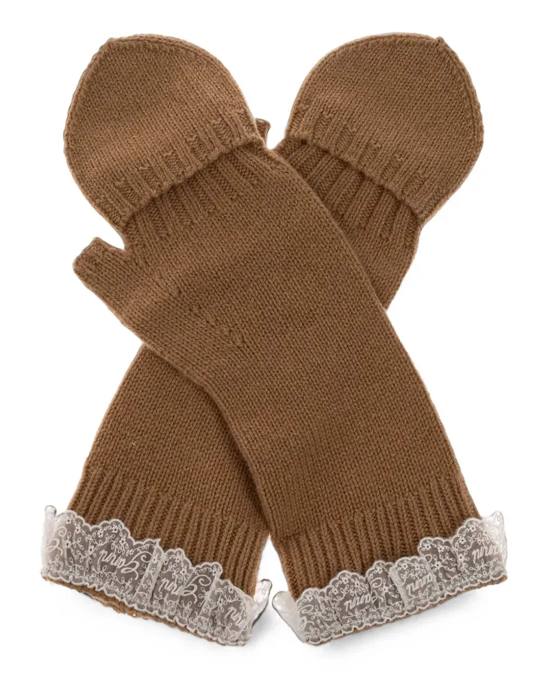 Ganni Handschuhe mit Spitzenbesatz - Braun Braun