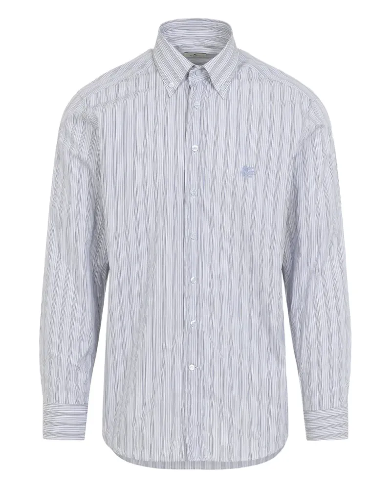 Etro Gestreiftes Hemd mit Logo - Weiß Weiß