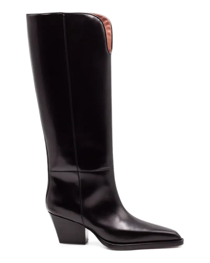 Paris Texas Kniehohe Stiefel mit spitzer Kappe 90mm - Schwarz Schwarz