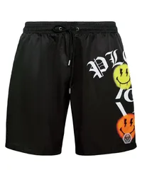 Philipp Plein Badeshorts mit Logo-Print Schwarz