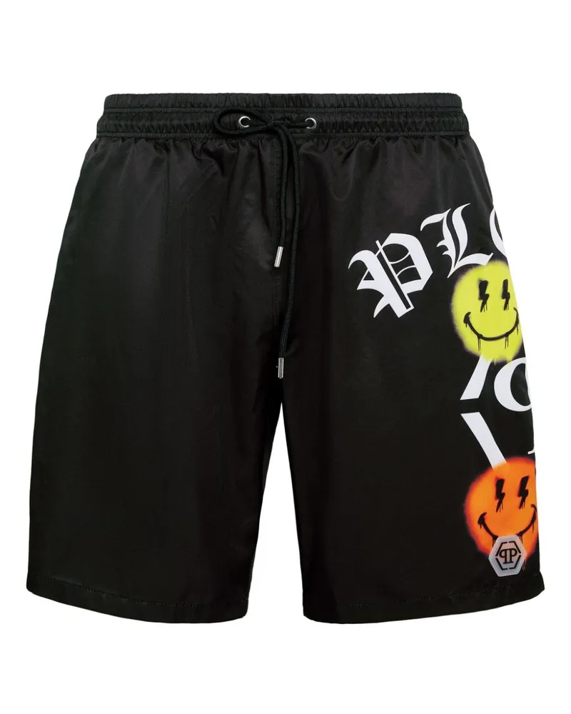 Philipp Plein Badeshorts mit Logo-Print - Schwarz Schwarz