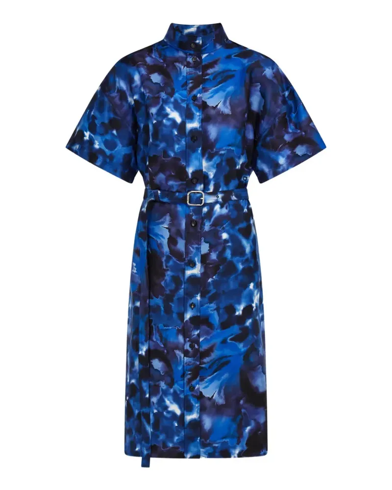 Ferragamo Hemdkleid aus Seide mit Nelken-Print - Blau Blau