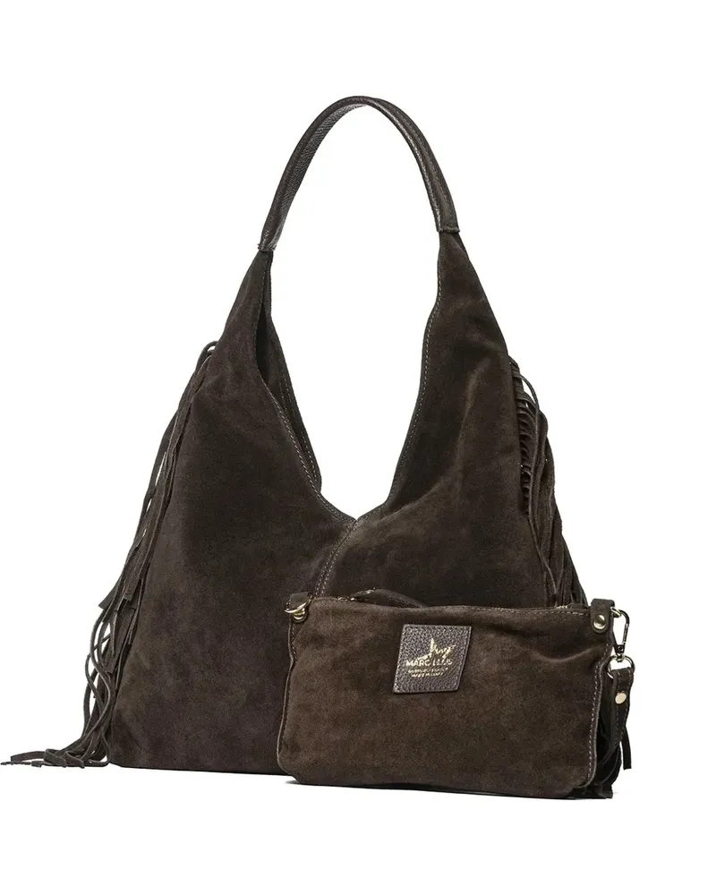 MARC ELLIS Reanna fringe-detail suede clutch bag - Braun Braun