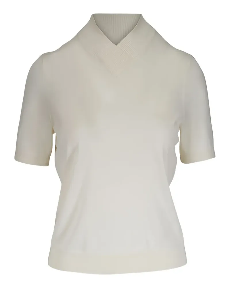 Lela Rose crossover-neck short-sleeve sweater - Nude Nude