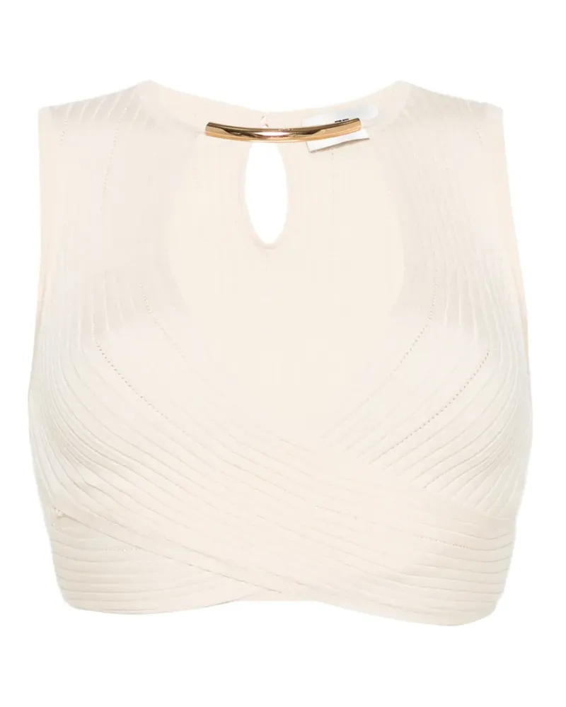 Elisabetta Franchi ribbed-knit crossover top - Nude Nude