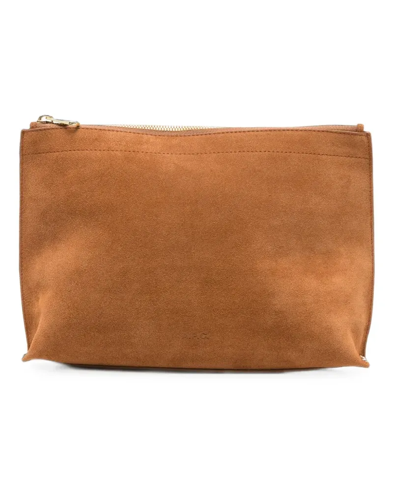 A.P.C. suede logo-print clutch bag - Braun Braun