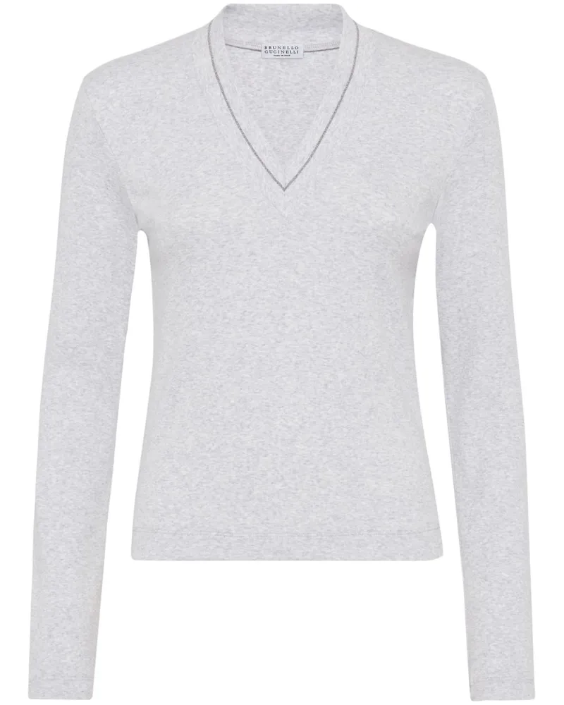 Brunello Cucinelli Geripptes Jersey-Oberteil - Grau Grau
