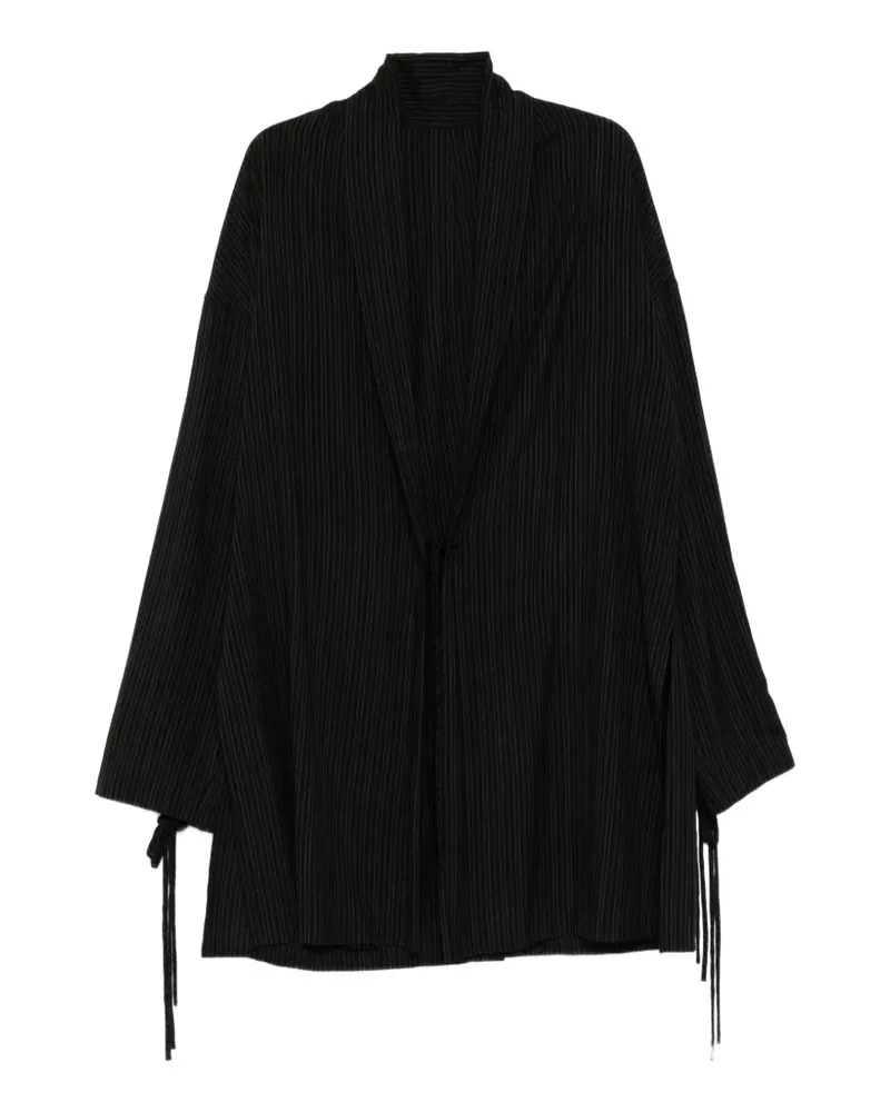 Yohji Yamamoto striped drawstring-cuff jacket - Schwarz Schwarz