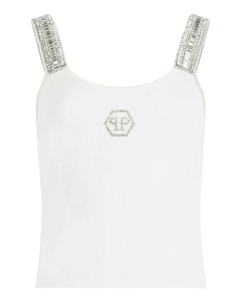 Philipp Plein Geripptes Tanktop mit Strass - Weiß Weiß