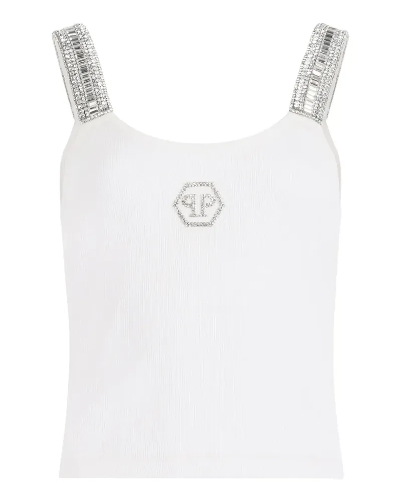 Philipp Plein Geripptes Tanktop mit Strass - Weiß Weiß
