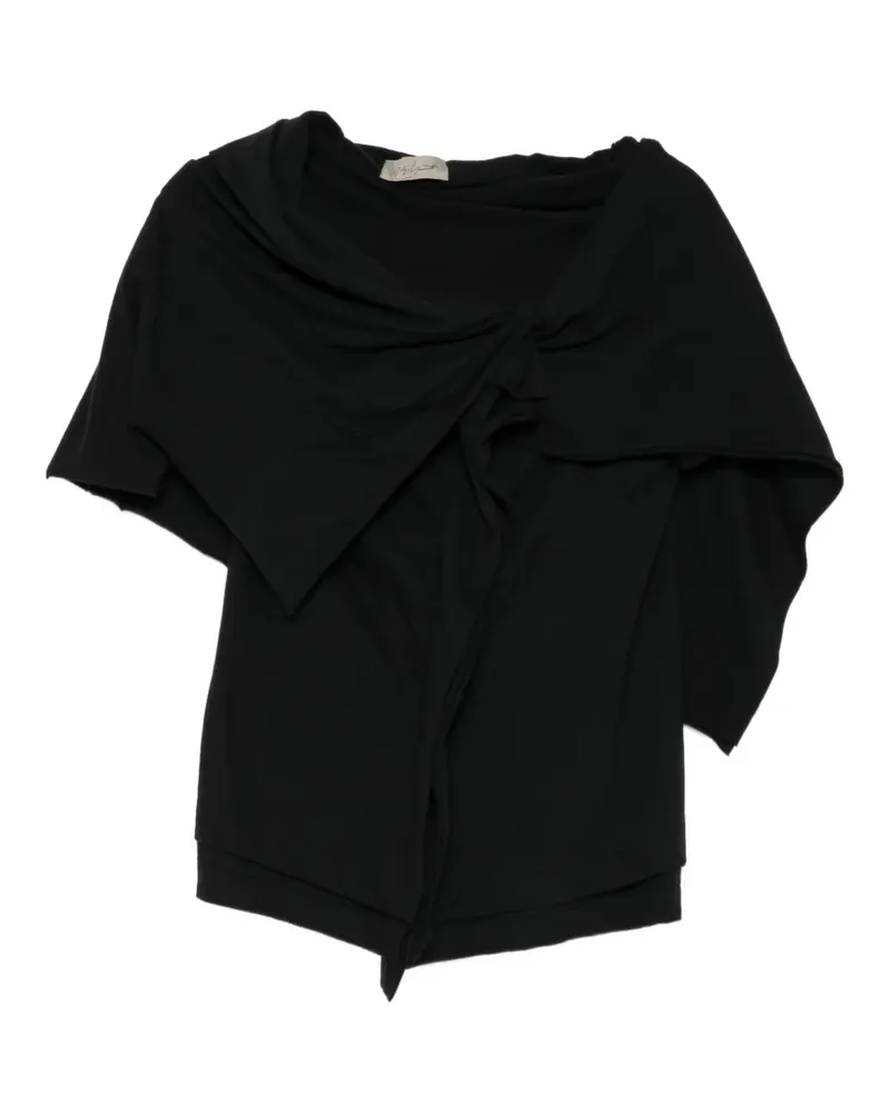 Yohji Yamamoto Kurzärmeliges Oberteil mit Stola-Detail - Schwarz Schwarz