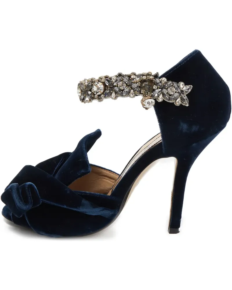 N° 21 Pre-owned Samtsandalen mit Kristallen 105mm - Blau Blau