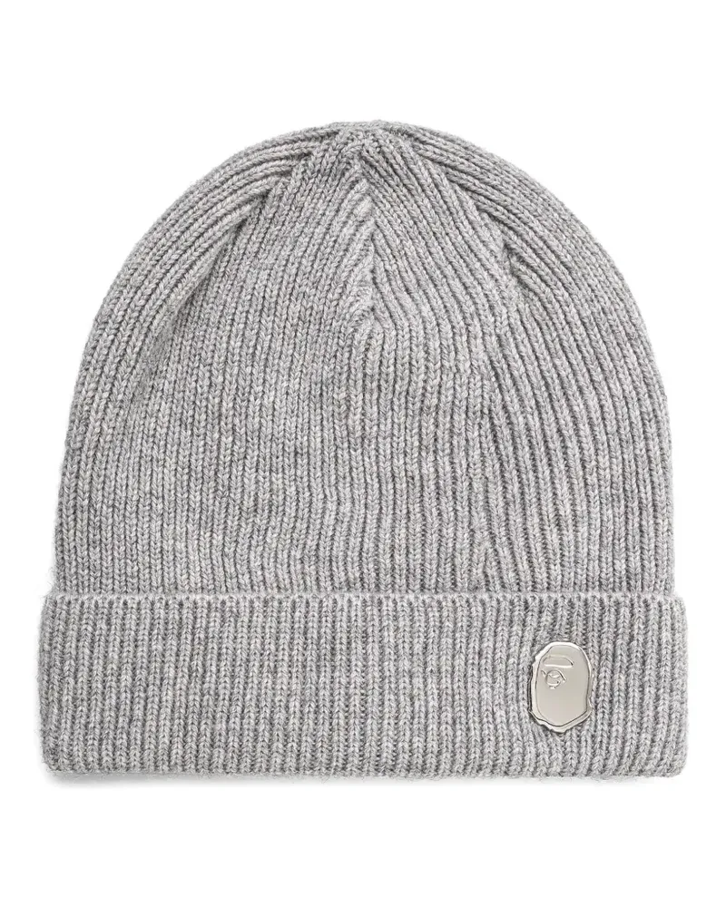 BAPE Gerippte Beanie mit Logo - Grau Grau
